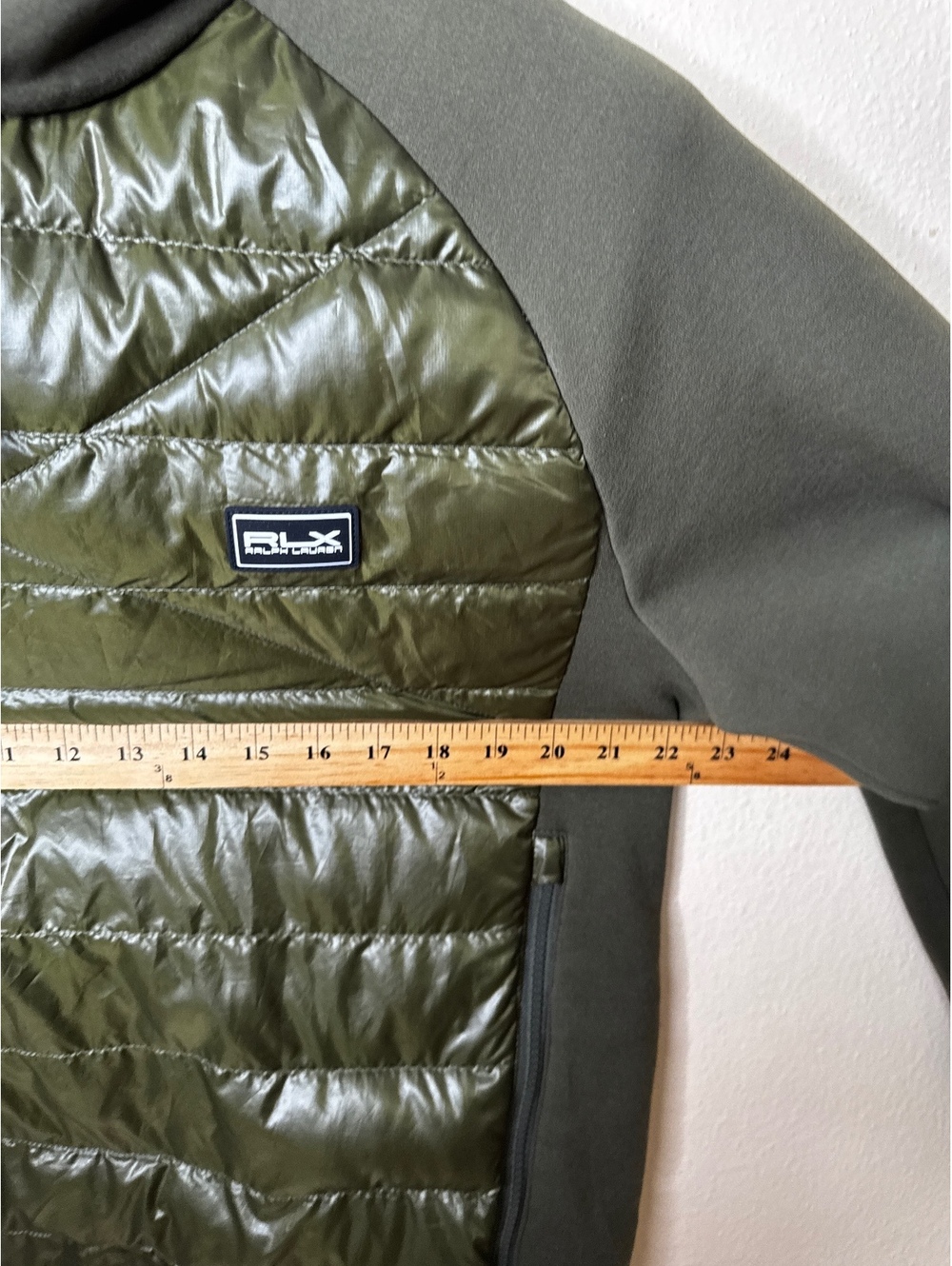 RLX Ralph Lauren Hybrid Down Hooded Jacket Olive Green Full Zip Men’s L - Picture 8 of 9